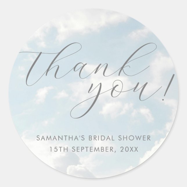 Cloud Nine Blue Cloudy Sky Elegant Bridal Shower  Classic Round Sticker (Front)