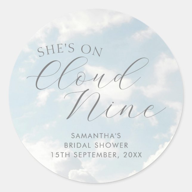 Cloud Nine Blue Cloudy Sky Modern Bridal Shower  Classic Round Sticker (Front)
