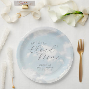 Cloud Nine Blue Cloudy Sky Modern Bridal Shower  Paper Plate