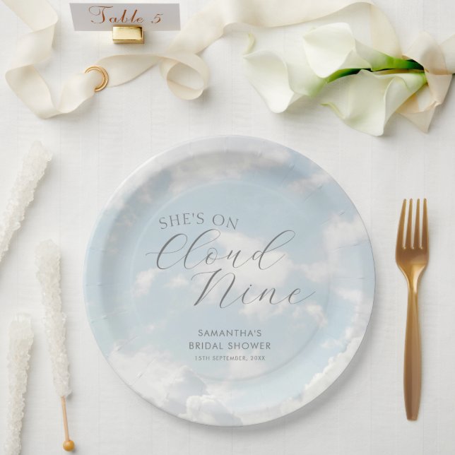 Cloud Nine Blue Cloudy Sky Modern Bridal Shower  Paper Plate (Wedding)