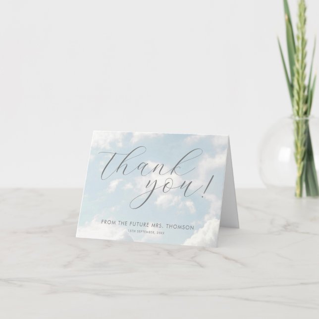 Cloud Nine Blue Cloudy Sky Modern Bridal Shower  Thank You Card (Front)