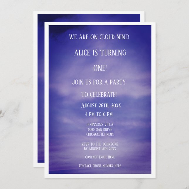 Cloud Nine Boys Girls 1st First Birthday QR Code Invitation (Front/Back)