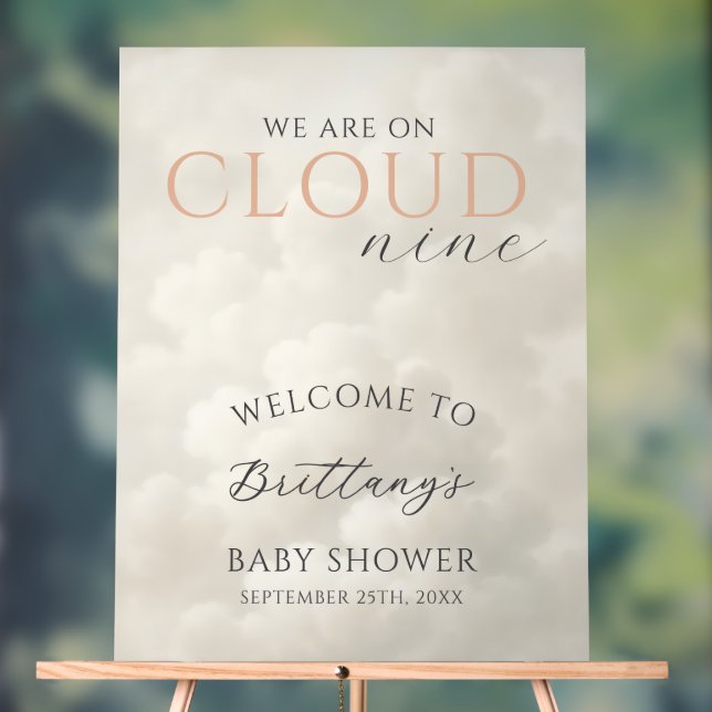 Cloud Nine Clouds Baby Shower Welcome Acrylic Sign (Neutral)