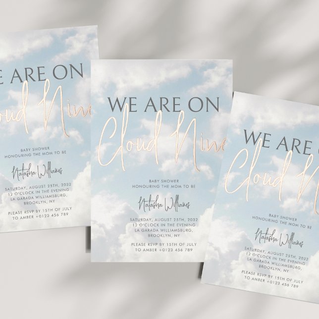 Cloud Nine Clouds Sky Baby Shower Foil Invitation (Creator Uploaded)