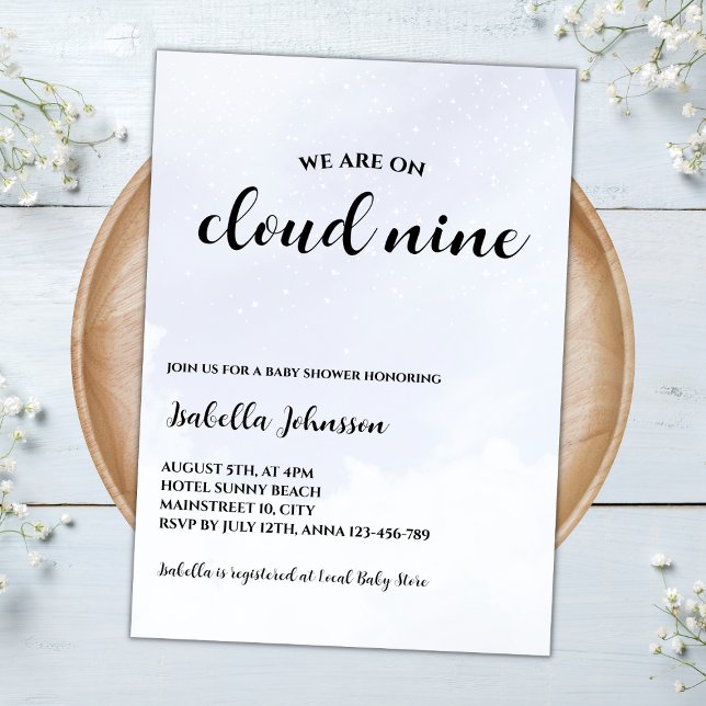 Cloud Nine Clouds Sky Minimalist Baby Shower Invitation (cloud nine baby shower invitation clouds sky gender neutral baby shower minimalist elegant)