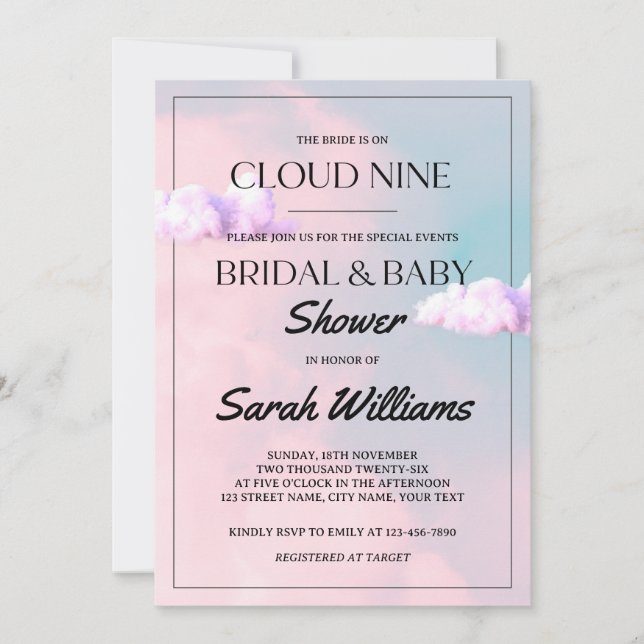 Cloud Nine Colourful Pastel Bridal and Baby Shower Invitation (Front)