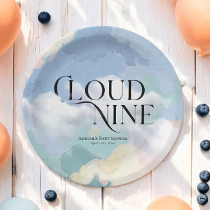 Cloud Nine Elegant Pastel Baby Shower Paper Plate