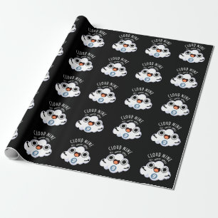 Cloud Nine Funny Weather Pun Dark BG Wrapping Paper