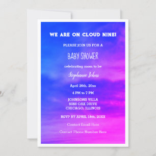 Cloud Nine Girl Baby Shower Blue Pink Colourful Invitation