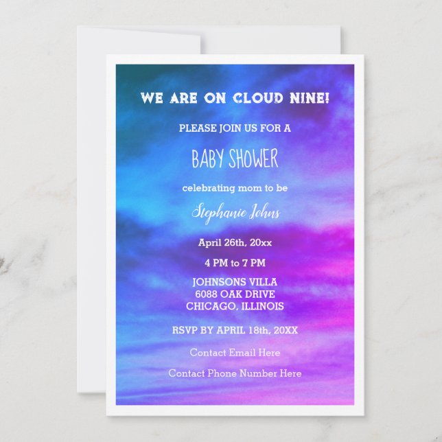 Cloud Nine Girl Baby Shower Colourful Pink Blue Ar Invitation (Front)