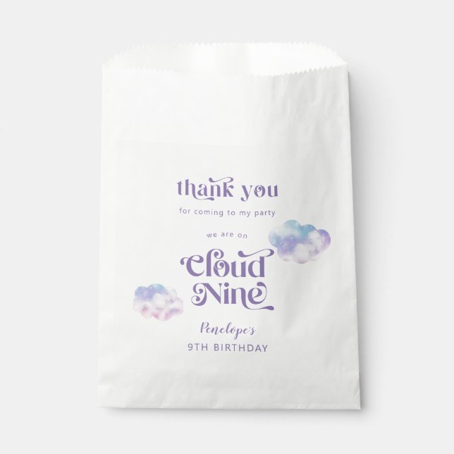 Cloud Nine Girl's 9th Birthday Party Favour Bags (Front)