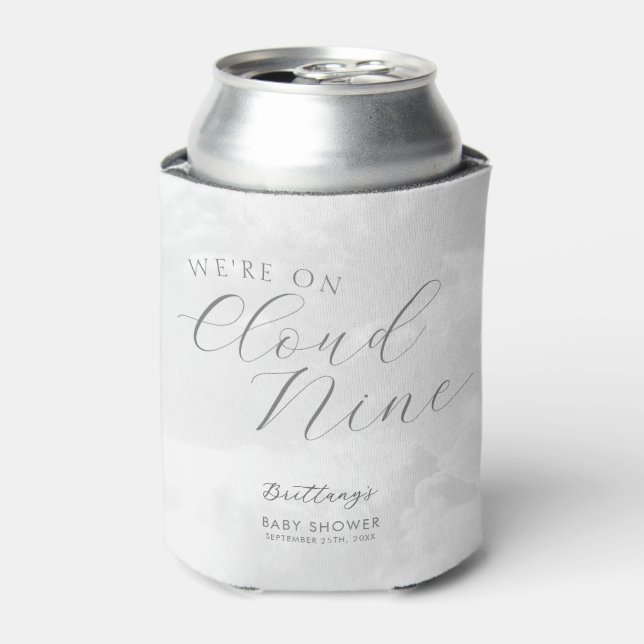 Cloud Nine Grey Gender Neutral Baby Shower  Can Cooler (Can Front)