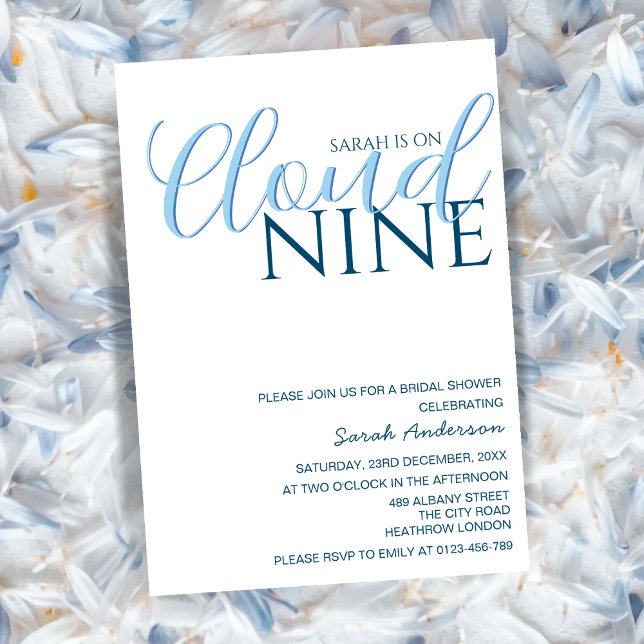 Cloud Nine Minimalist Blue White bridal shower Invitation (Creator Uploaded)
