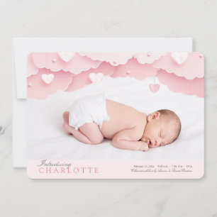 Cloud Nine Photo Birth Announcement Pink