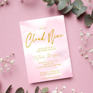 Cloud nine pink and gold baby shower invitation