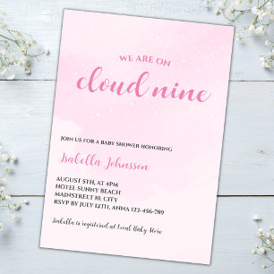 Cloud Nine Pink Clouds Baby Girl Baby Shower Invitation