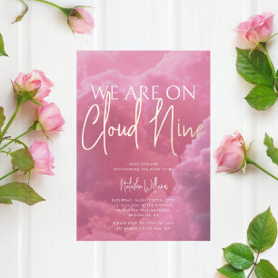Cloud Nine Pink Clouds Baby Shower Foil Invitation