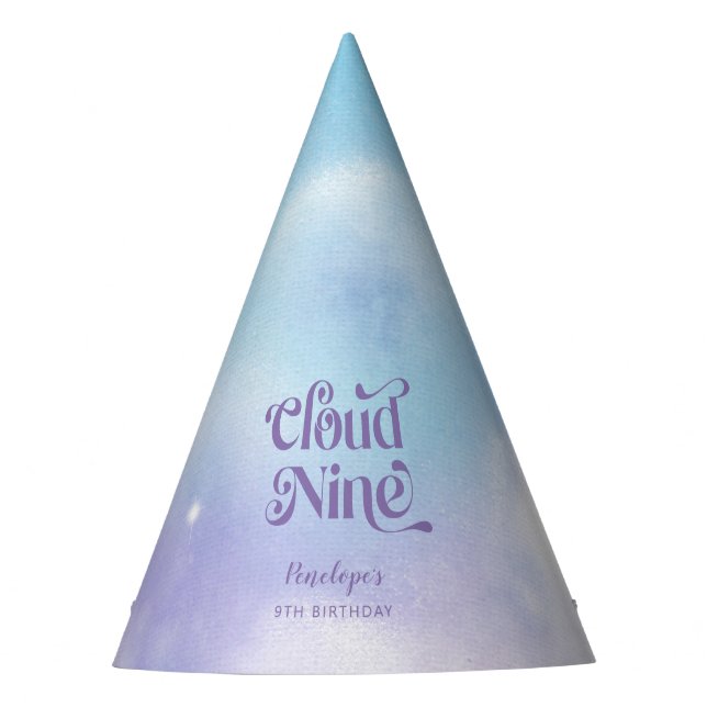 Cloud Nine Purple Birthday Party Party Hat (Front)
