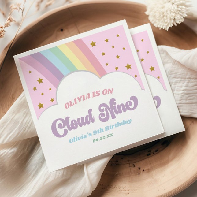 Cloud Nine Rainbow and Stars 9th Birthday Party Napkin (Creator Uploaded)