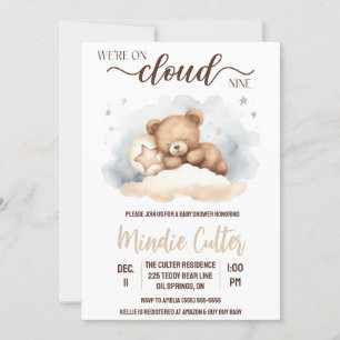 Cloud Nine, Sleeping Teddy Bear Baby Shower Invitation