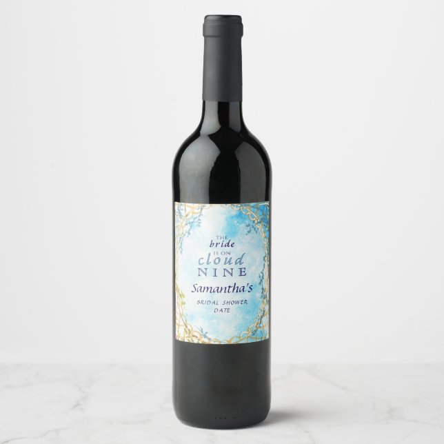Cloud Nine Whimsical Rococo Revival Bridal Shower Wine Label (Front)
