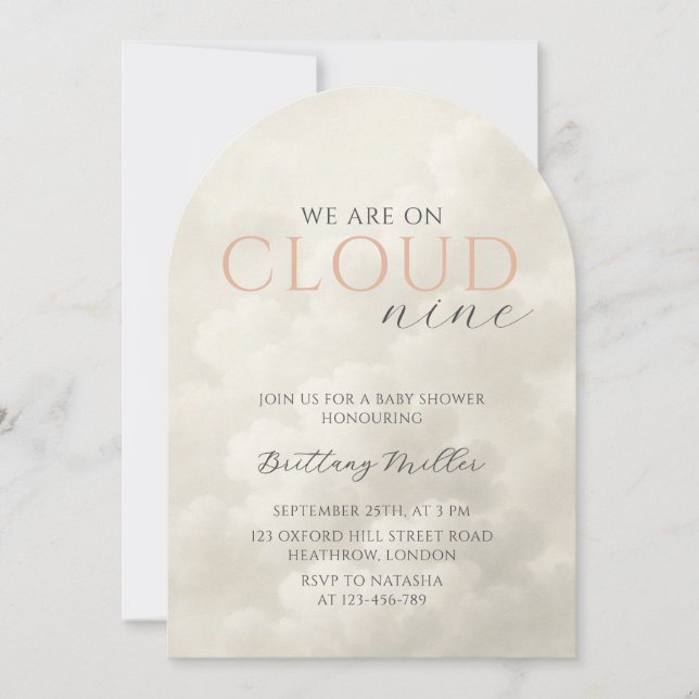 Cloud Nine White Clouds Arch Baby Shower Invitation (Front)
