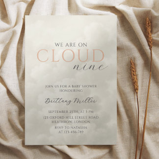 Cloud Nine White Clouds Baby Shower Invitation