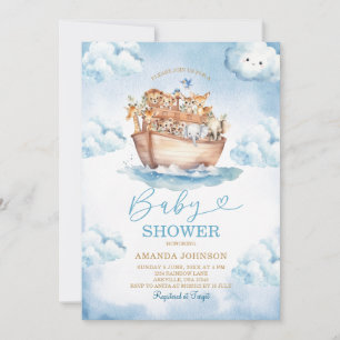 Cloud Noah's Ark Light Blue Baby Shower Invitation