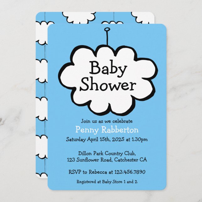 Cloud on a String Baby Shower Invite (Front/Back)