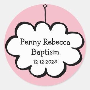 Cloud on a String Baptism Christening Favour Classic Round Sticker
