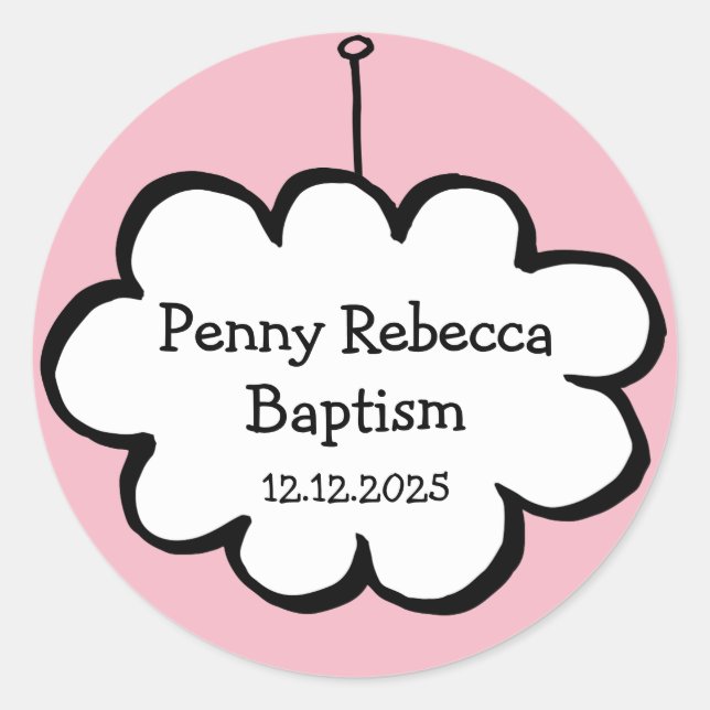 Cloud on a String Baptism Christening Favour Classic Round Sticker (Front)