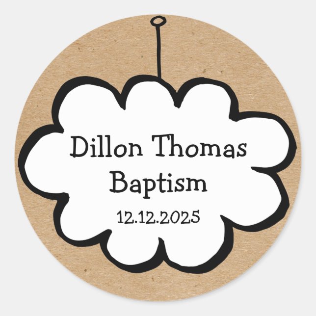 Cloud on a String Baptism Christening Favour Classic Round Sticker (Front)