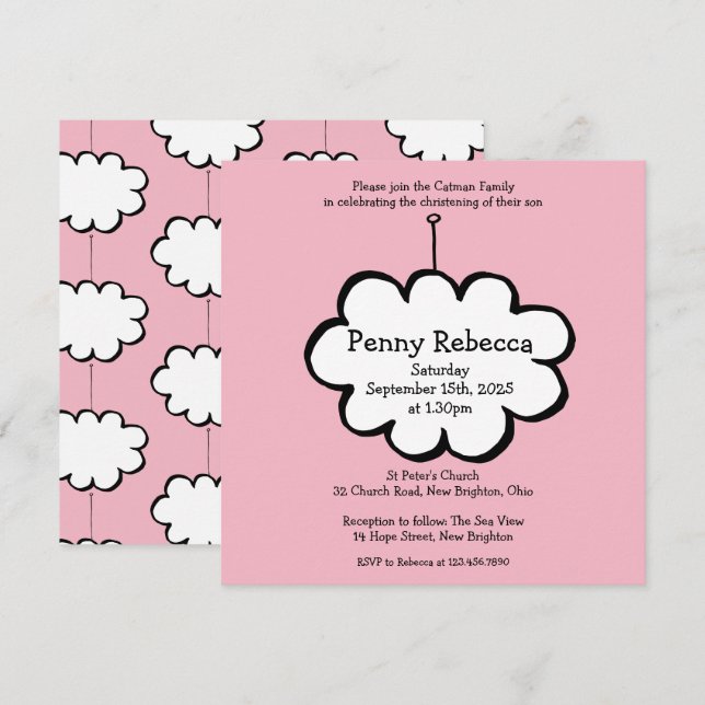 Cloud on a String Christening Invitation (Front/Back)