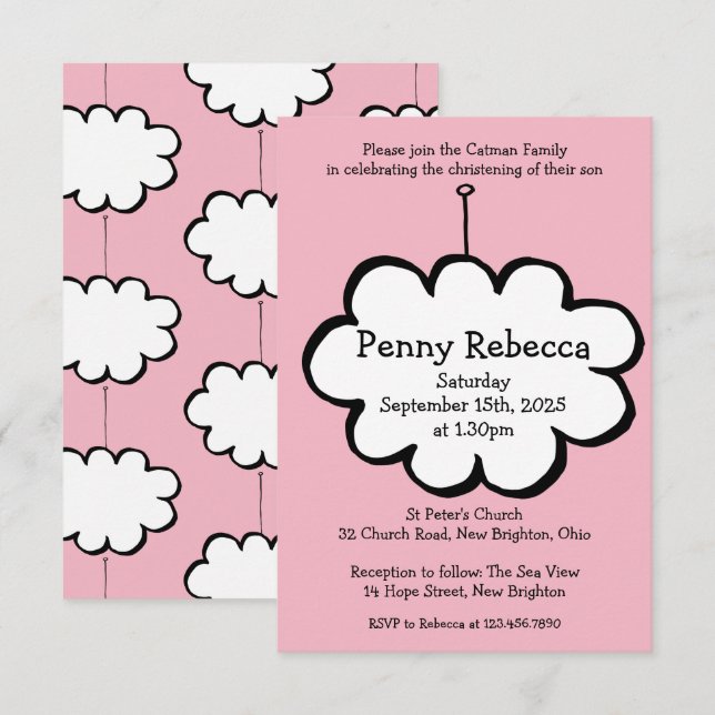 Cloud on a String Christening Invitation (Front/Back)