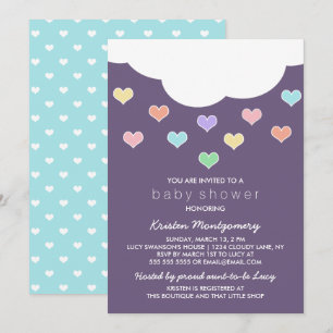 Cloud & Pastel Hearts   Purple Baby Shower Invite