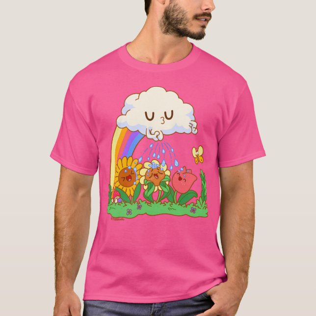 Cloud Peeing On Flowers T-Shirt (Front)