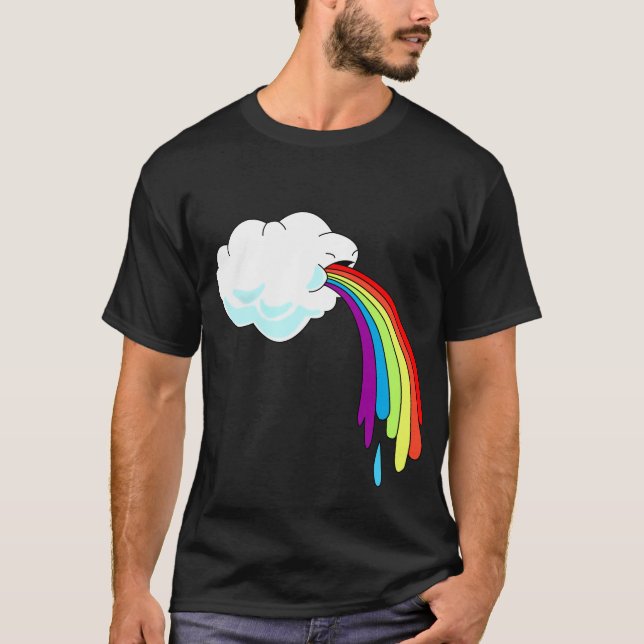 Cloud Puking Rainbow Black T-shirt (Front)