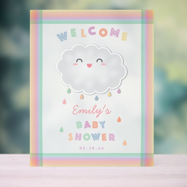 Cloud Raindrops Gender Neutral Baby Shower Welcome Acrylic Sign (Neutral)