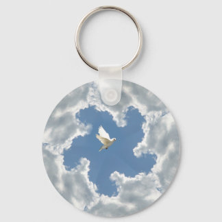 Cloud silver lining white dove keychain