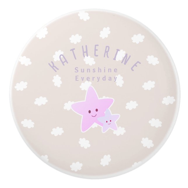 Cloud Stars Baby Pastel Grey Ceramic Knob (Front)