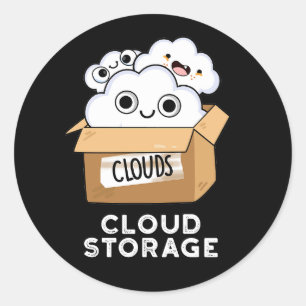 Cloud Storage Funny Weather Technology Pun Dark BG Classic Round Sticker