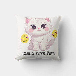 "Cloud With Paws Cute Fluffy Cat Throw Pillow" Cushion