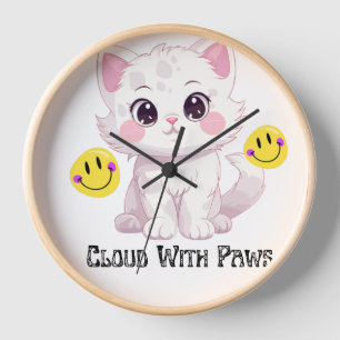 "Cloud With Paws Cute Fluffy Cat Wall Clock" Clock