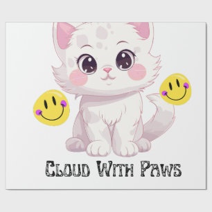 "Cloud With Paws Cute Fluffy Cat Wrapping Paper" Paper