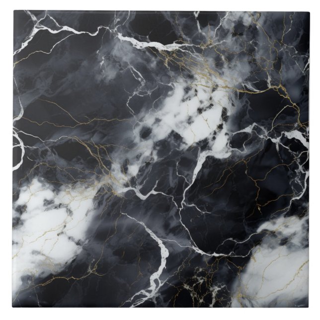 Clouded Black Marble Effect with White and Gold Tile (Front)
