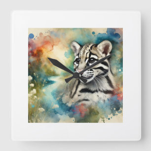 Clouded leopard 190924AREF139 - Watercolor Square Wall Clock