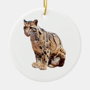clouded leopard photograph jungle big cat animal ceramic tree decoration