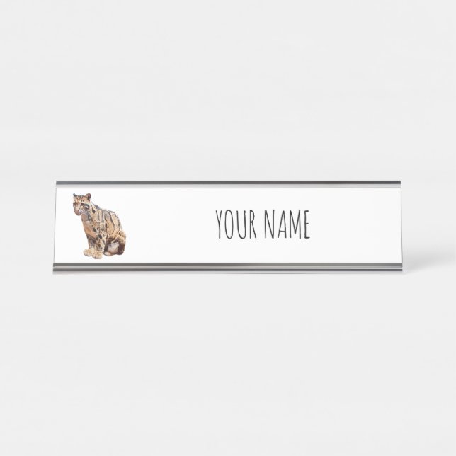 clouded leopard photograph jungle big cat animal   desk name plate (Front)