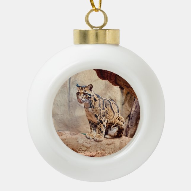 clouded leopard picture nature wildlife exotic ceramic ball christmas ornament (Front)