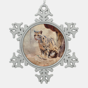 clouded leopard picture nature wildlife exotic snowflake pewter christmas ornament